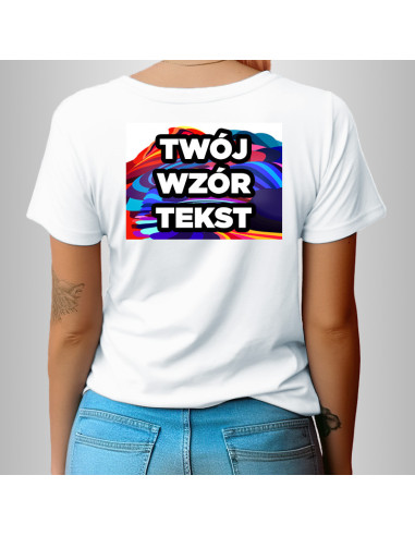 Koszulka Firmowa Damska Biała T-shirt z Własnym Nadrukiem Standard