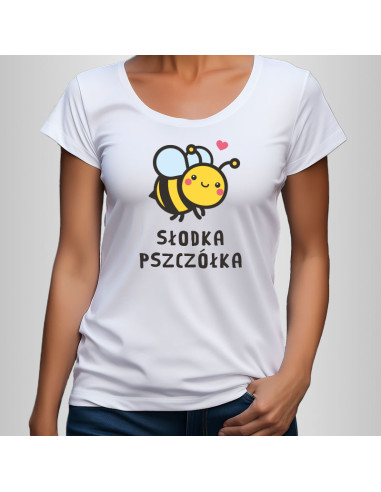 Koszulka Damska z Nadrukiem (185 g/m2) Słodka Pszczółka