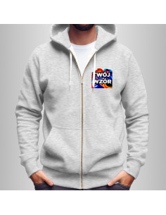 Bluza Męska Szara z Kapturem Rozpinana z Własnym Nadrukiem