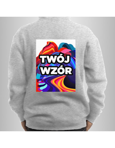 Bluza Męska Szara z Kapturem Rozpinana z Własnym Nadrukiem