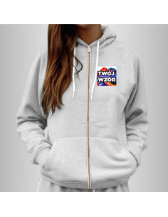 Bluza Damska Szara z Kapturem Rozpinana z Własnym Nadrukiem