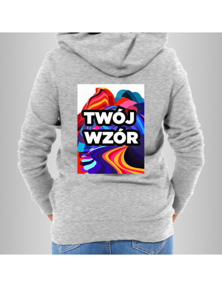 Bluza Damska Szara z Kapturem Rozpinana z Własnym Nadrukiem