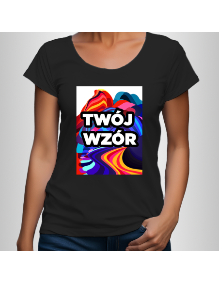 Koszulka Damska Czarna T-shirt z Własnym Nadrukiem Standard