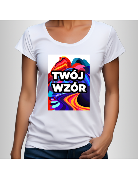 Koszulka Damska Biała T-shirt z Własnym Nadrukiem Standard