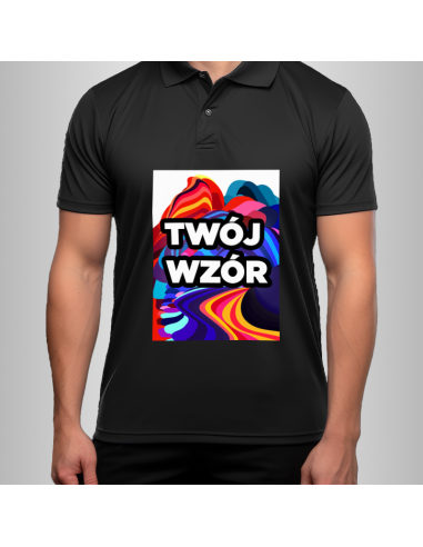 Koszulka Męska Czarna T-shirt Polo z Własnym Nadrukiem