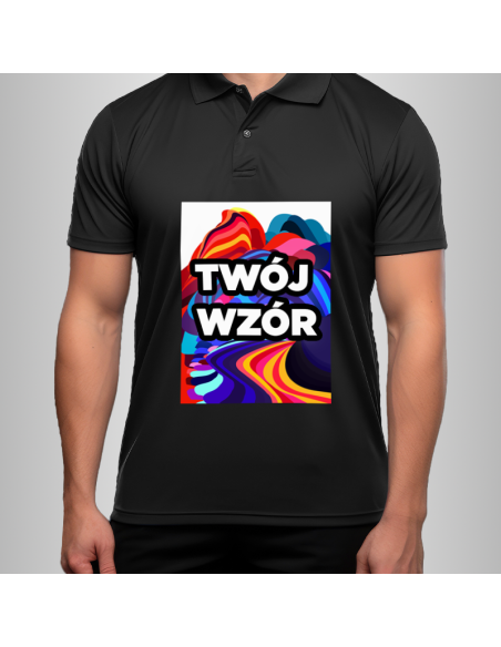 Koszulka Męska Czarna T-shirt Polo z Własnym Nadrukiem
