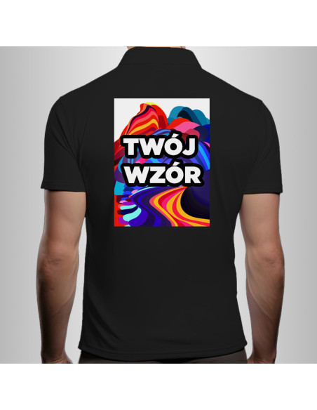 Koszulka Męska Czarna T-shirt Polo z Własnym Nadrukiem