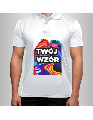 Koszulka Męska Biała T-shirt Polo z Własnym Nadrukiem