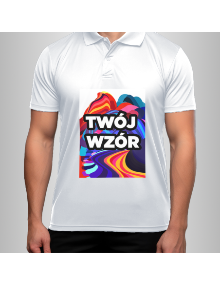 Koszulka Męska Biała T-shirt Polo z Własnym Nadrukiem
