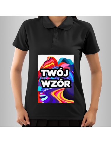 Koszulka Damska Czarna T-shirt Polo z Własnym Nadrukiem
