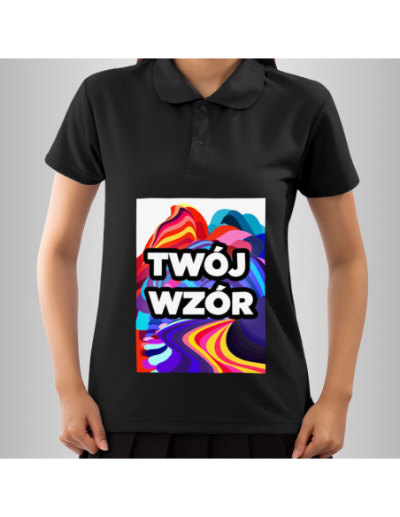 Koszulka Damska Czarna T-shirt Polo z Własnym Nadrukiem