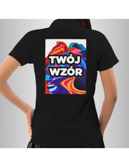 Koszulka Damska Czarna T-shirt Polo z Własnym Nadrukiem