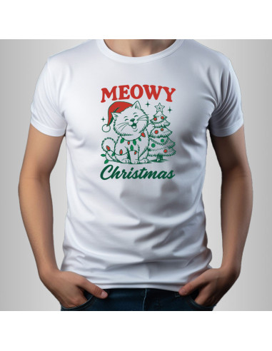 Koszulka świąteczna męska z kotem Meowy Christmas