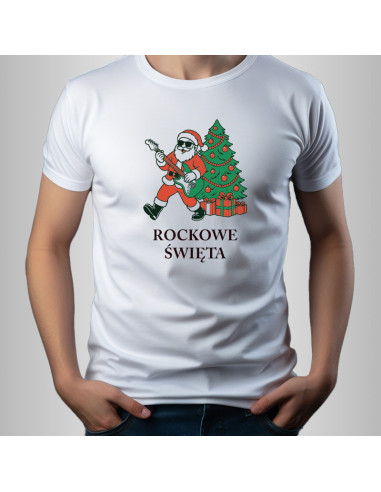 Koszulka świąteczna męska z Mikołajem Rockowe Święta