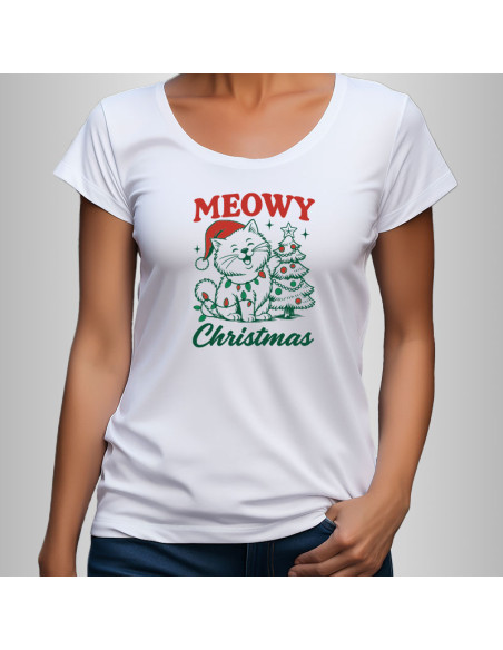 Koszulka świąteczna damska z kotem Meowy Christmas