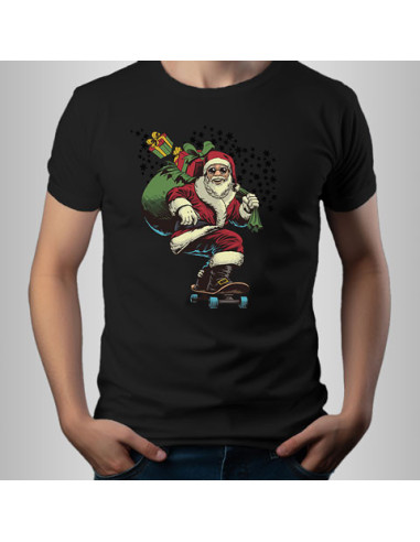 Koszulka świąteczna męska z nadrukiem Mikołajem Skate Santa