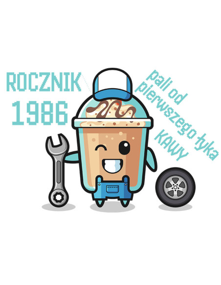 Koszulka Damska z Nadrukiem (185 g/m2) Rocznik 1986 pali od pierwszego łyka kawy