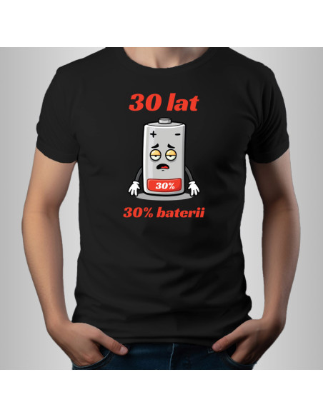 Koszulka Męska z Nadrukiem (185 g/m2) 30 Lat 30% Baterii