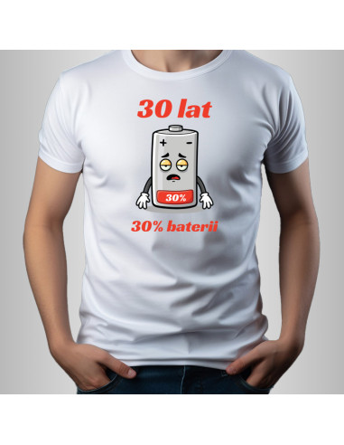 Koszulka Męska z Nadrukiem (185 g/m2) 30 Lat 30% Baterii