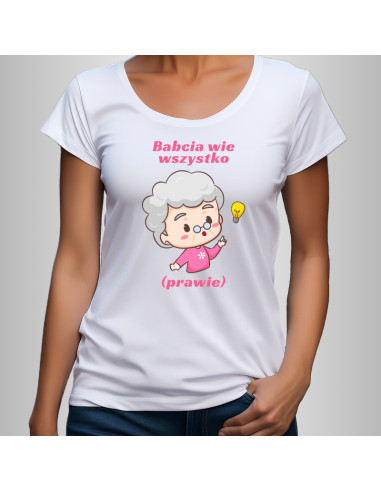 Koszulka Damska z Nadrukiem (185 g/m2) Babcia Wie