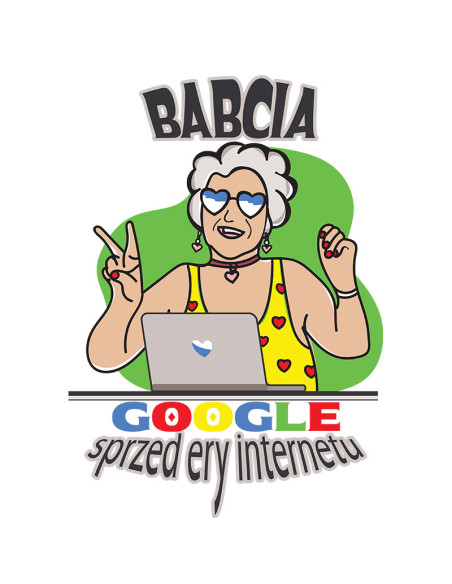 Koszulka Damska z Nadrukiem (185 g/m2) Babcia Google Sprzed Ery Internetu