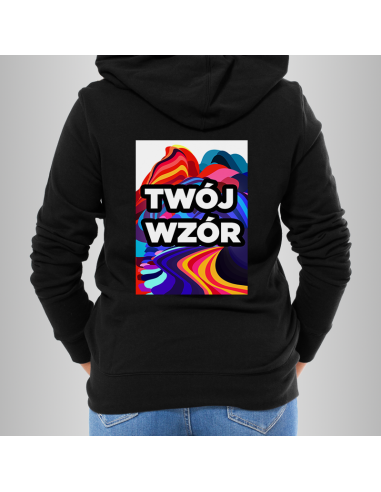 Bluza Damska Czarna z Kapturem i Kieszenią z Własnym Nadrukiem