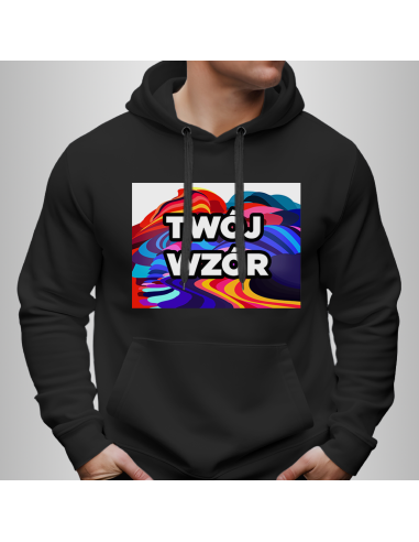 Bluza Męska Czarna z Kapturem i Kieszenią z Własnym Nadrukiem