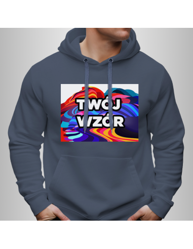 Bluza Męska Granatowa z Kapturem i Kieszenią z Własnym Nadrukiem