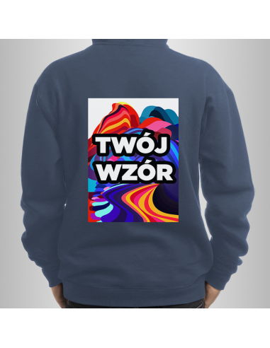 Bluza Męska Granatowa z Kapturem i Kieszenią z Własnym Nadrukiem