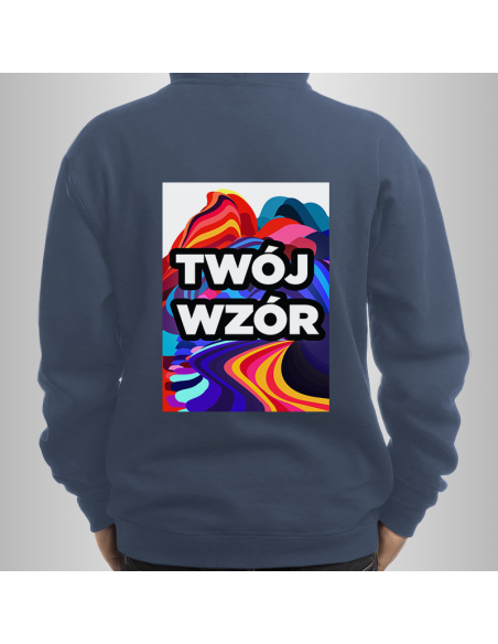 Bluza Męska Granatowa z Kapturem i Kieszenią z Własnym Nadrukiem
