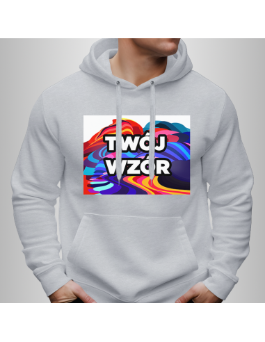 Bluza Męska Szara z Kapturem i Kieszenią z Własnym Nadrukiem