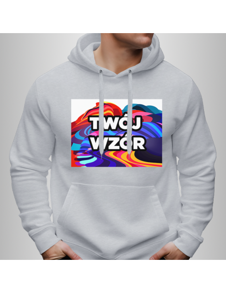 Bluza Męska Szara z Kapturem i Kieszenią z Własnym Nadrukiem