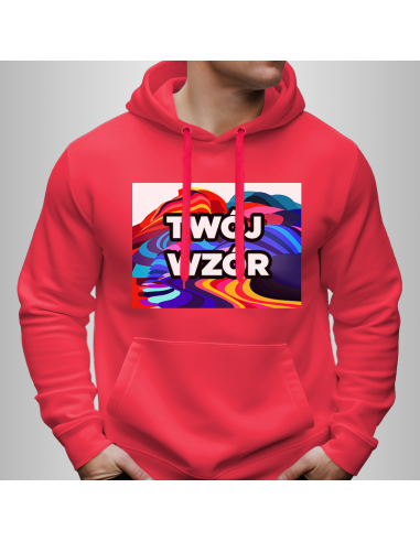 Bluza Męska Czerwona z Kapturem i Kieszenią z Własnym Nadrukiem