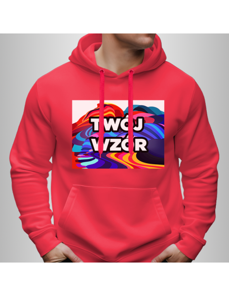 Bluza Męska Czerwona z Kapturem i Kieszenią z Własnym Nadrukiem