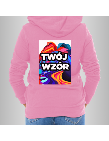 Bluza Damska Różowa z Kapturem i Kieszenią z Własnym Nadrukiem