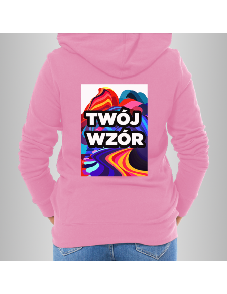 Bluza Damska Różowa z Kapturem i Kieszenią z Własnym Nadrukiem