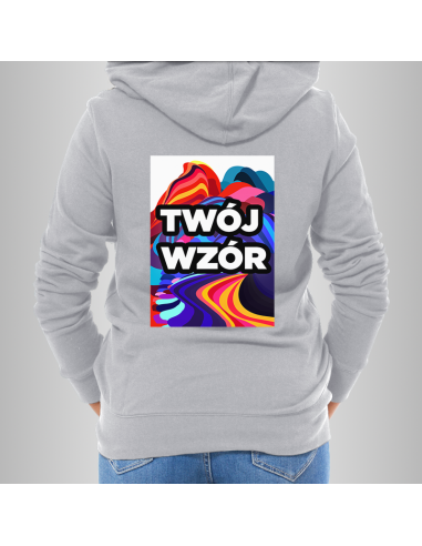 Bluza Damska Szara z Kapturem i Kieszenią z Własnym Nadrukiem
