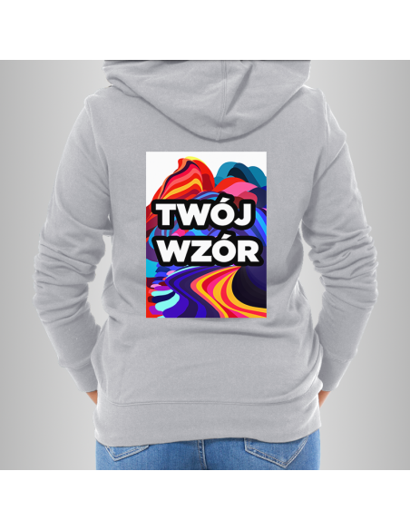 Bluza Damska Szara z Kapturem i Kieszenią z Własnym Nadrukiem