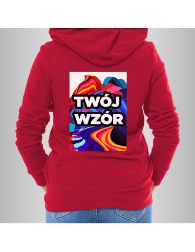 Bluza Damska Czerwona z Kapturem i Kieszenią z Własnym Nadrukiem