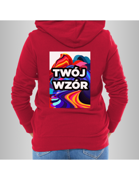 Bluza Damska Czerwona z Kapturem i Kieszenią z Własnym Nadrukiem