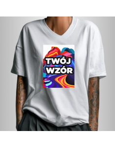 Koszulka Biała Unisex T-shirt V-Neck z Własnym Nadrukiem