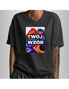 Koszulka Czarna Unisex T-shirt V-Neck z Własnym Nadrukiem