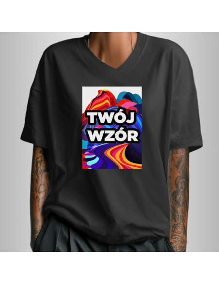 Koszulka Czarna Unisex T-shirt V-Neck z Własnym Nadrukiem