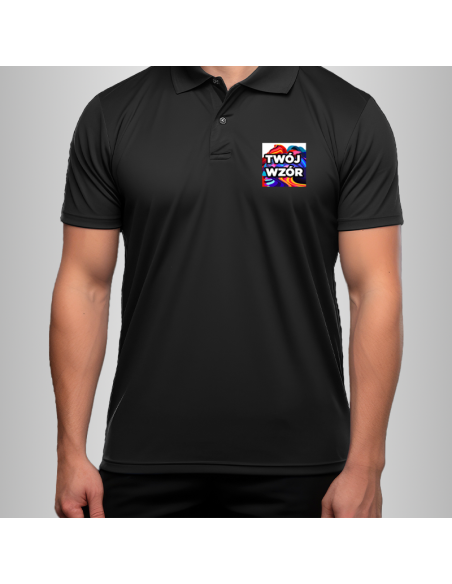 Koszulka Firmowa Męska Czarna T-shirt Polo z Własnym Nadrukiem