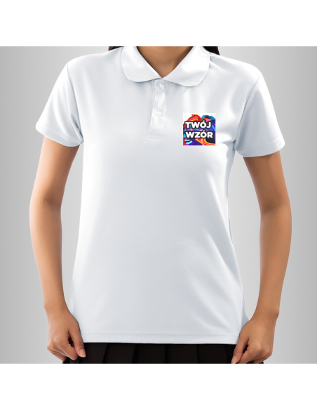 Koszulka Firmowa Damska Biała T-shirt Polo z Własnym Nadrukiem