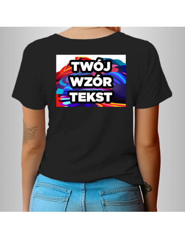Koszulka Firmowa Damska Czarna T-shirt z Własnym Nadrukiem SuperCena