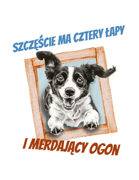 Koszulka z psem męska z napisem Szczęście ma cztery łapy