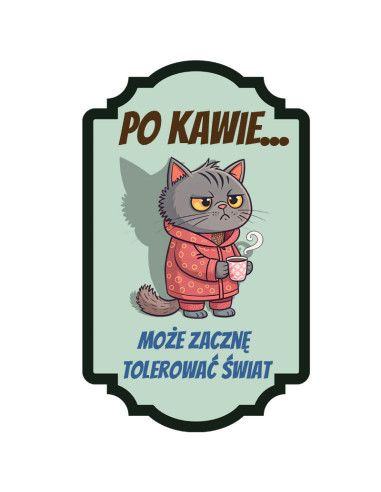 Koszulka z kotem męska z napisem Po kawie może zacznę tolerować świat