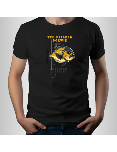 Koszulka Męska z Nadrukiem (185 g/m2) Dziadek Dorwie Leszcza